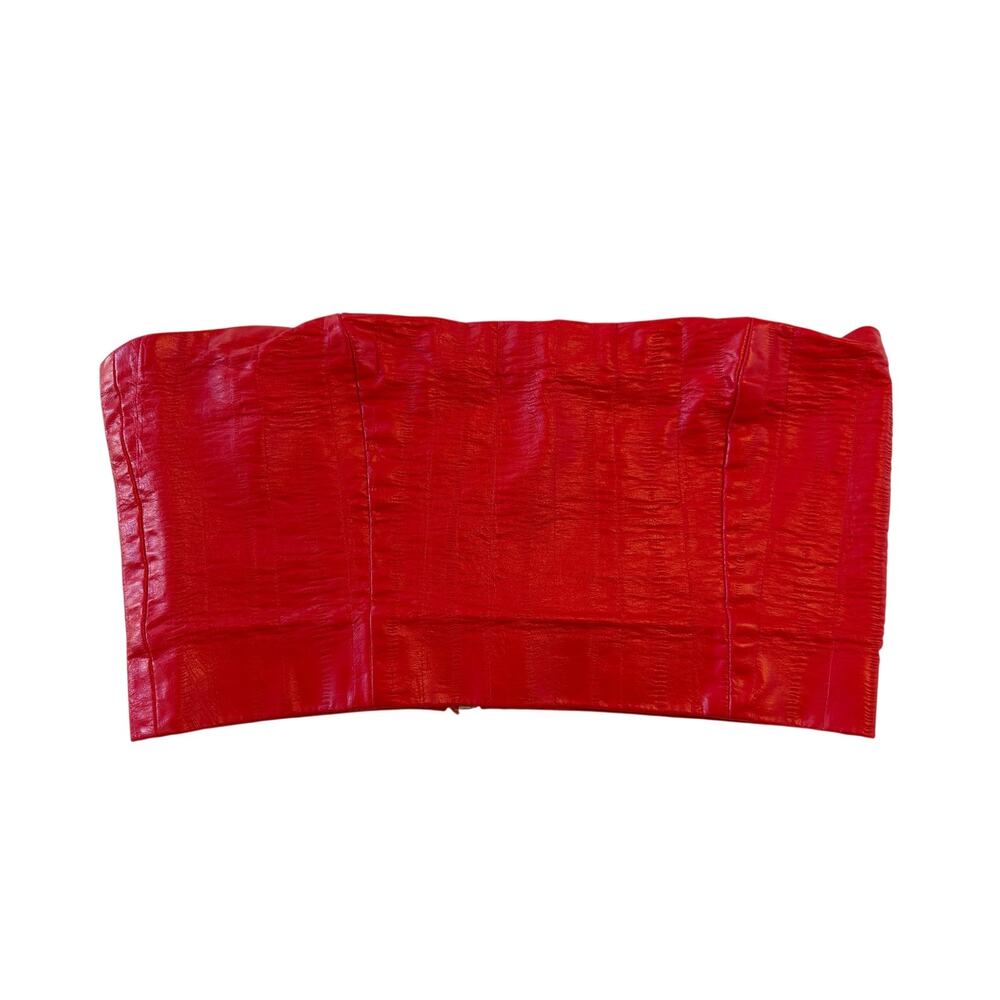 Rotate Faux Leather Bandeau Top Womens Size 2 Red Y2K Glam Party Zipper